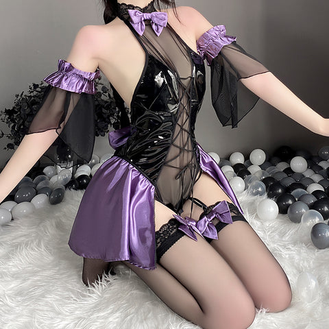 Anime Lolita Kawaii Wet Look Leather Lingerie