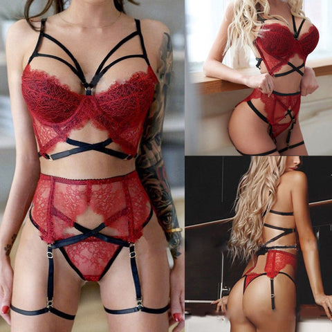 Lingerie Lace Babydoll 3/4 Piece Sexy Bra and Panty Sets