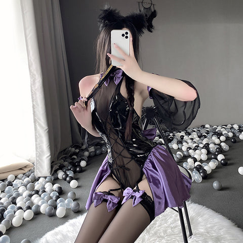 Anime Lolita Kawaii Wet Look Leather Lingerie