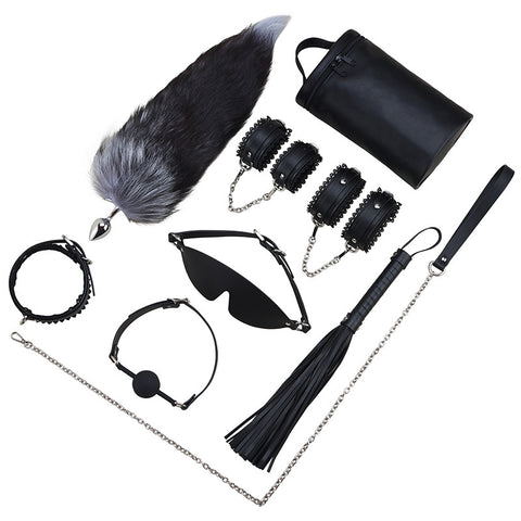 Calfskin and Lace BDSM Restraints 8 Pcs Set