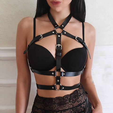 Top Chest Harness, Body Harness, leather lingerie Waist Harness Belt Fashion Body Chain Black Goth Rave Adjustable for Women and Girls